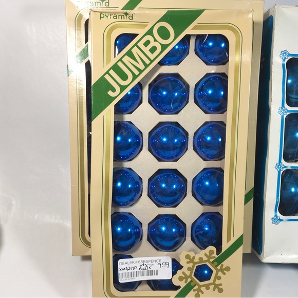 Vintage Pyramid  & Holly Blue Glass Decorative Christmas Ball Ornaments 53 total - Picture 3 of 10